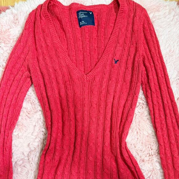 Y2k american eagle melon colored vneck knit sweater - Picture 3 of 6